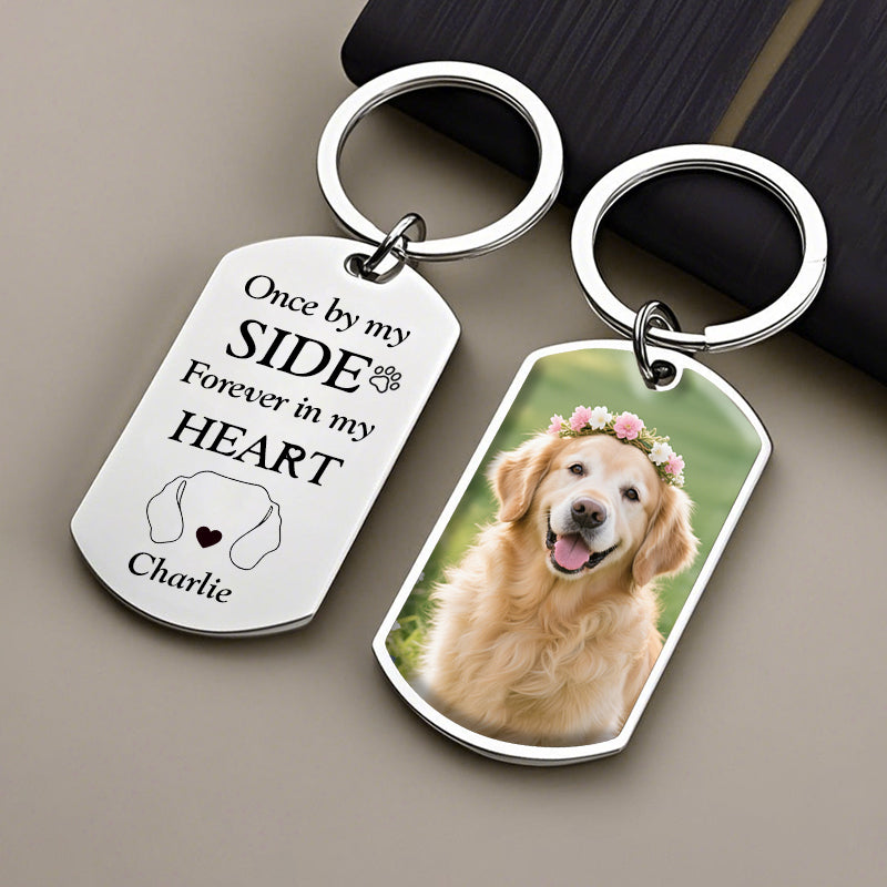 Custom Photo Once By My Side-Personalized Keychain-Memorial Personalized Custom Keychain - Sympathy Gift For Pet Owners, Pet Lovers