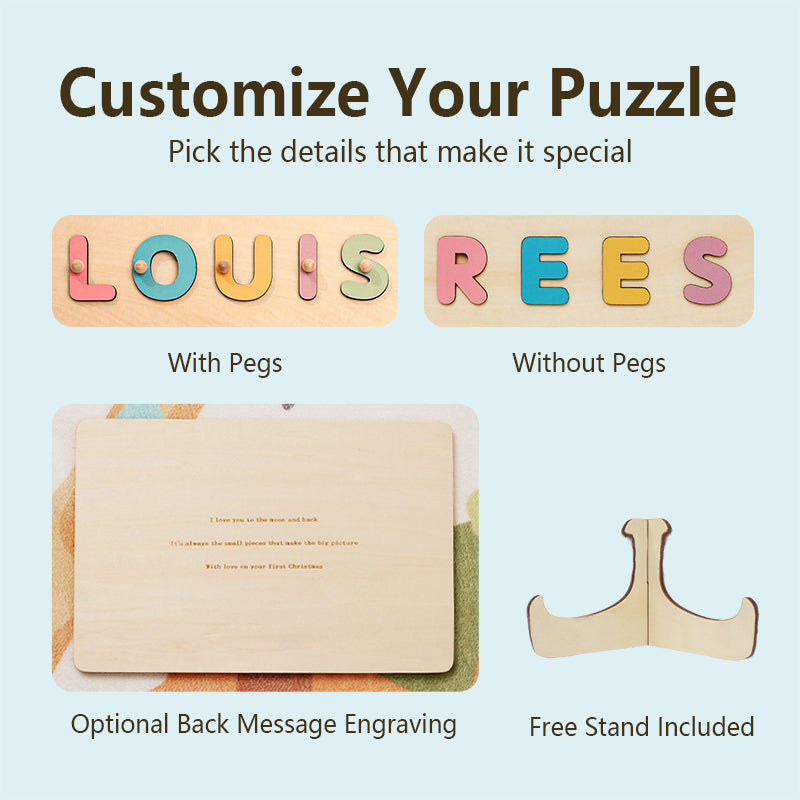Personalized Name Puzzle with Adorable Themes – Wooden Educational Toy – Gift for Babies, Toddlers & Preschoolers