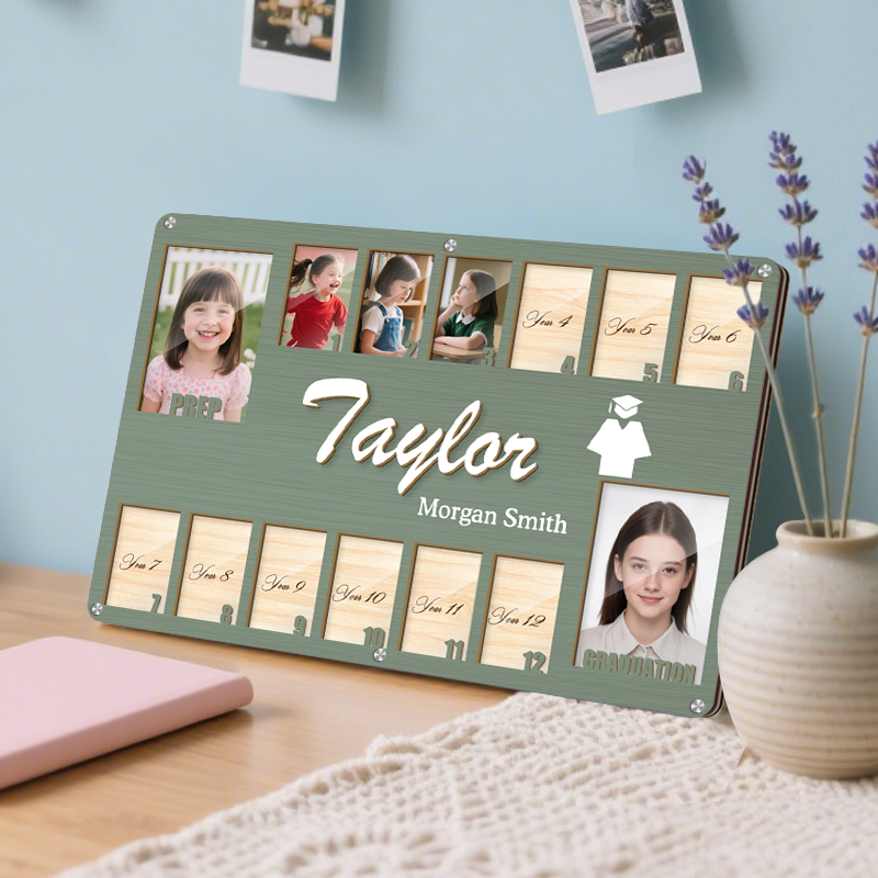 Personalized School Years Graduation Frame – Custom Wooden Keepsake for 14 Photos – Perfect Graduation Gift for Students and Families