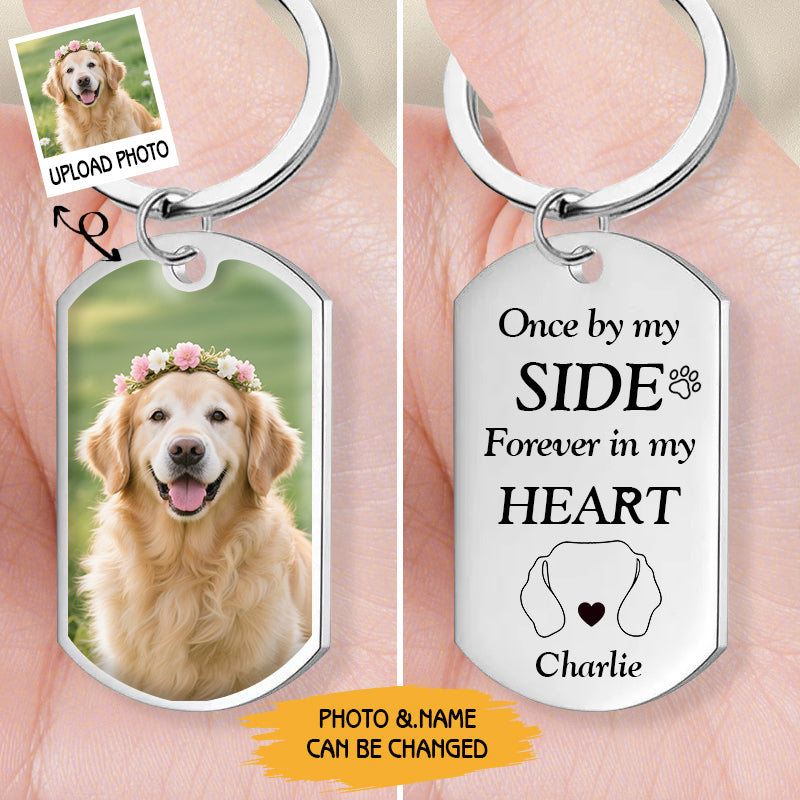 Custom Photo Once By My Side-Personalized Keychain-Memorial Personalized Custom Keychain - Sympathy Gift For Pet Owners, Pet Lovers