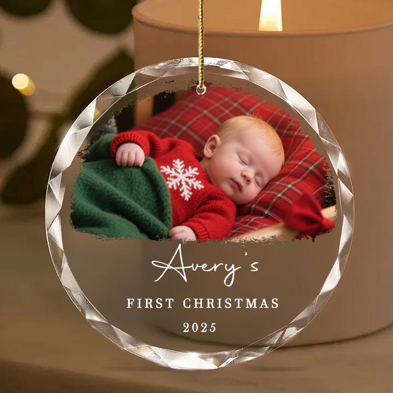 Personalized Baby & Family Photo Ornament – Custom Glass Keepsake for First Christmas 2025 – Holiday Gift for Families