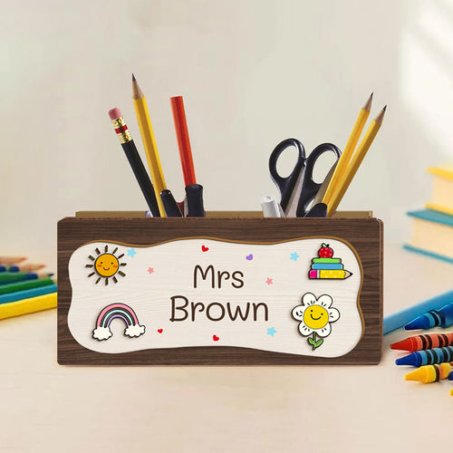 Personalized Wooden Pen Pencil Holder – Custom Name Only Gift for Back to School, Classroom, or Teacher Appreciation