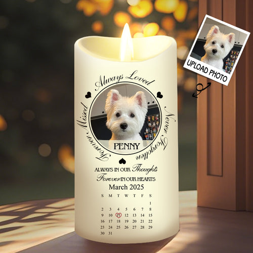 Custom Photo Always In Our Thoughts Forever In Our Hearts-Memorial Personalized Custom LED Candle - Sympathy Gift For Pet Owners, Pet Lovers