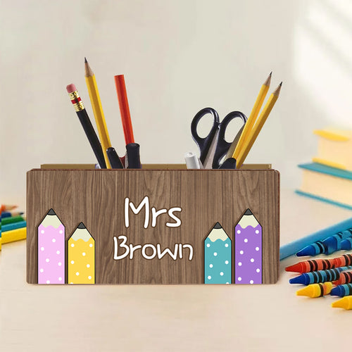 Personalized Wooden Pen Pencil Holder – Custom Name Gift for Back to School, Classroom, or Teacher Appreciation