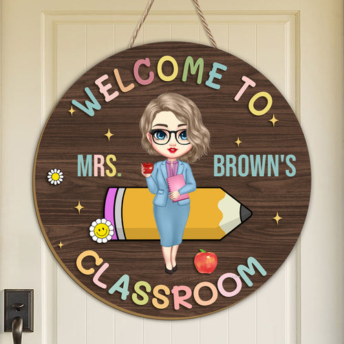 Custom “Welcome to Classroom” Wooden Sign – Personalized Teacher & Name – Back to School or Teacher Gift