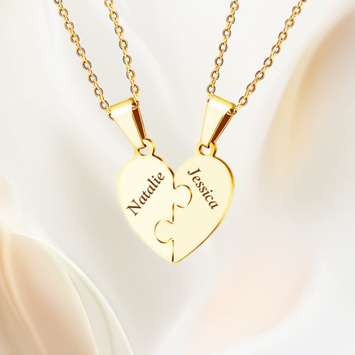 Custom Heart Puzzle Necklace โ Personalized Name Charms โ Gift for Family & Loved Ones