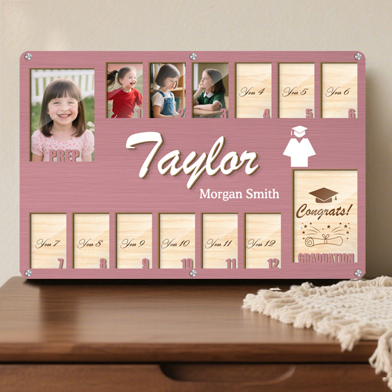 Personalized School Years Graduation Frame – Custom Wooden Keepsake for 14 Photos – Perfect Graduation Gift for Students and Families