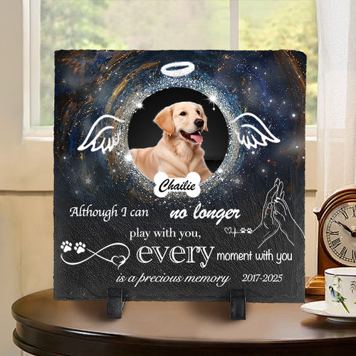 Custom Photo Although I Can No Longer Play With You - Pet Memorial Square-shaped Stone Custom - Sympathy Gift For Pet Owners, Pet Lovers