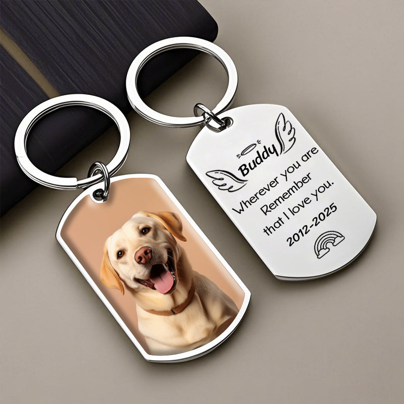Custom Photo Wherever You Are Remember That I Love You-Memorial Personalized Custom Keychain - Sympathy Gift For Pet Owners, Pet Lovers