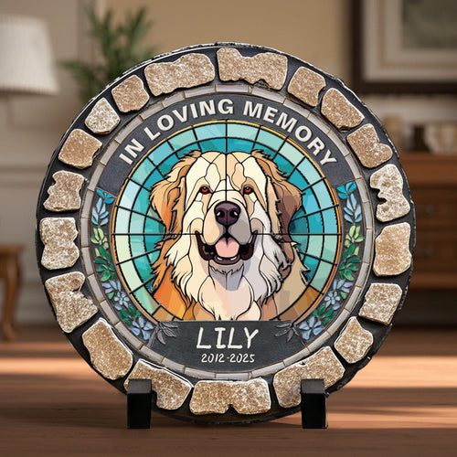 Custom In Loving Memory Of My Furry Friend- Memorial Personalized Custom 3D Mosaic Faux Stained Glass Print Round Shaped Memorial Stone - Sympathy Gift For Pet Owners, Pet Lovers