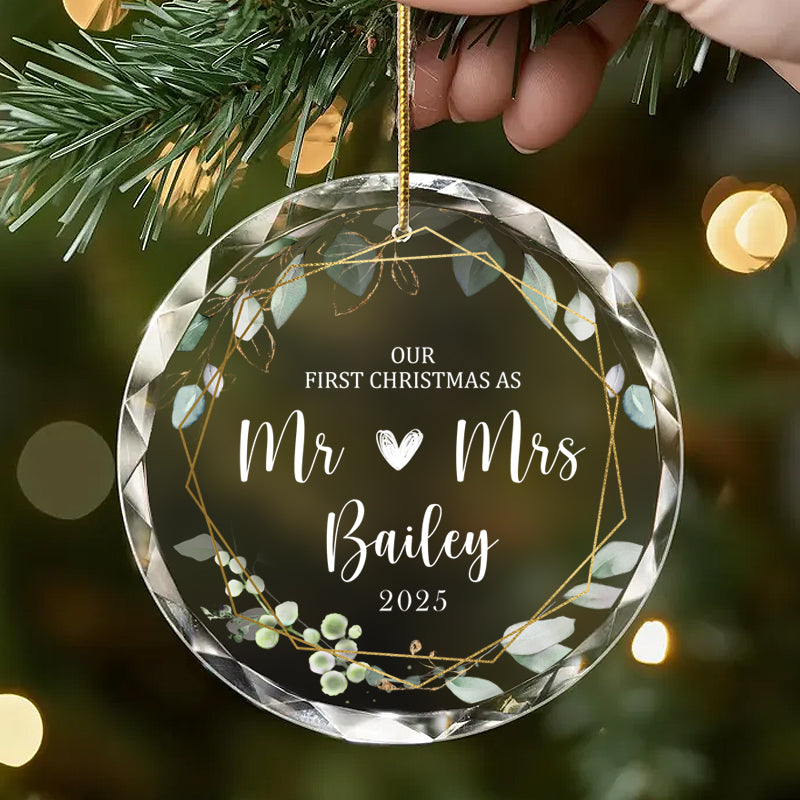 Personalized Our First Christmas as Mr ❤ Mrs Ornament – Custom Glass Keepsake with Last Name & Year – Gift for Newlyweds, Spouse, or Married Couple