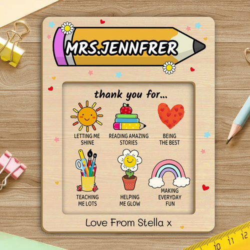 Personalized Wooden Sticky Note Holder with Custom Name Notes – Perfect Gift for Teachers