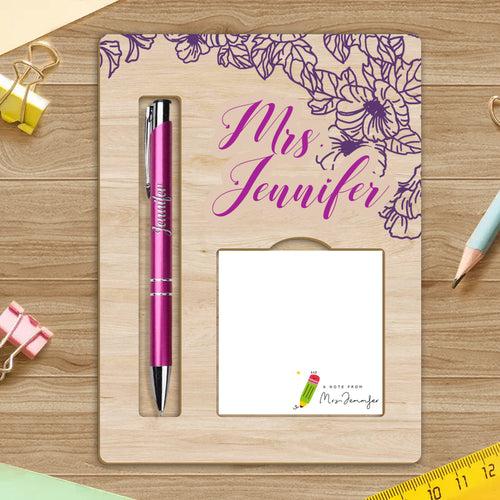 Personalized Sticky Note Holder Set – Includes Custom Name Notes & Matching Pen – Ideal Gift for Teachers