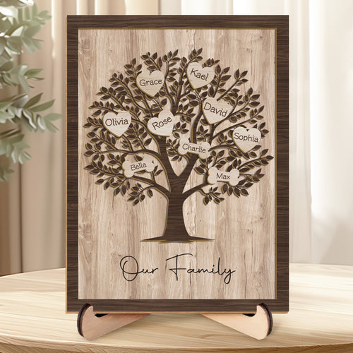 Custom 3-Layer Family Tree Wooden Sign with Hearts, Paw Prints & Bones – Personalized Gift for Mom, Dad & Pet Lovers