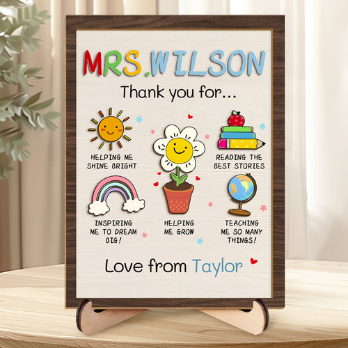 Custom “Thank You for Helping Me Shine” Wooden Plaque with Stand – Personalized Name – Perfect Back to School & Teacher Appreciation Gift