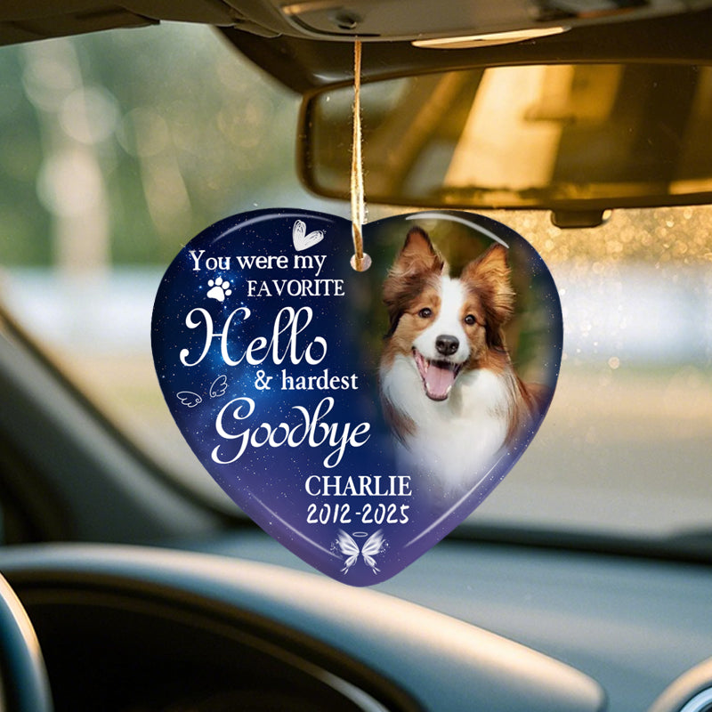 Custom Photo You Were My Favorite Hello-Ceramic Heart Shaped-Sympathy Gift For Pet Owners, Pet Lovers