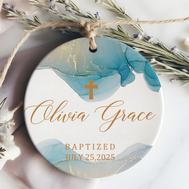 Personalized Baptism Ceramic Ornament – Custom Cross Keepsake with Name & Date – Christening Gift for Baby Boys & Girls