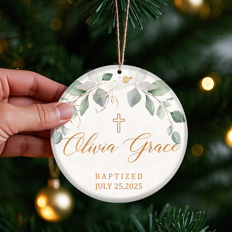 Personalized Baptism Ceramic Ornament – Custom Cross Keepsake with Name & Date – Christening Gift for Baby Boys & Girls