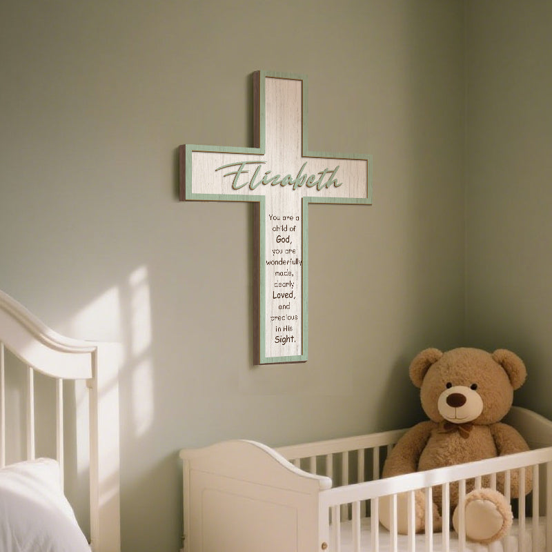 Personalized Wooden Cross Keepsake – Custom Name & Scripture Quote – Faith Gift for Baptism, Christening, or Baby’s Room Decor