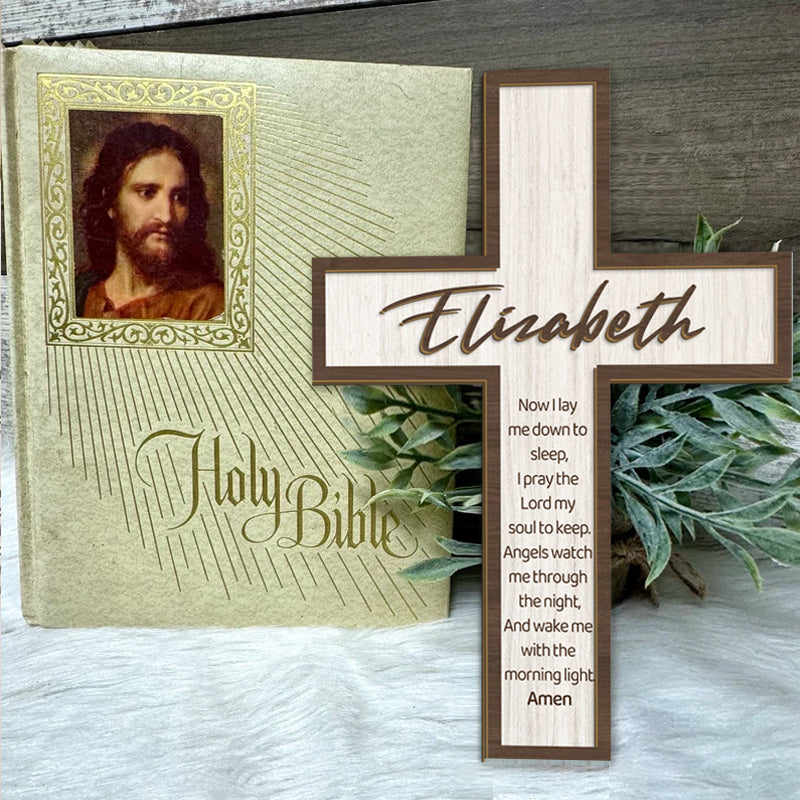 Personalized Wooden Cross Keepsake – Custom Name & Scripture Quote – Faith Gift for Baptism, Christening, or Baby’s Room Decor