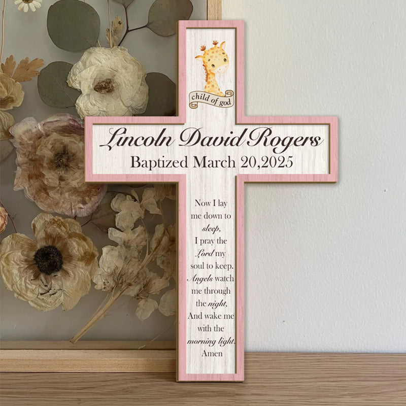 Personalized Animal Cross Keepsake – Custom Name, Occasion & Date – Faith Gift for Baptism, Christening, or Nursery Decor