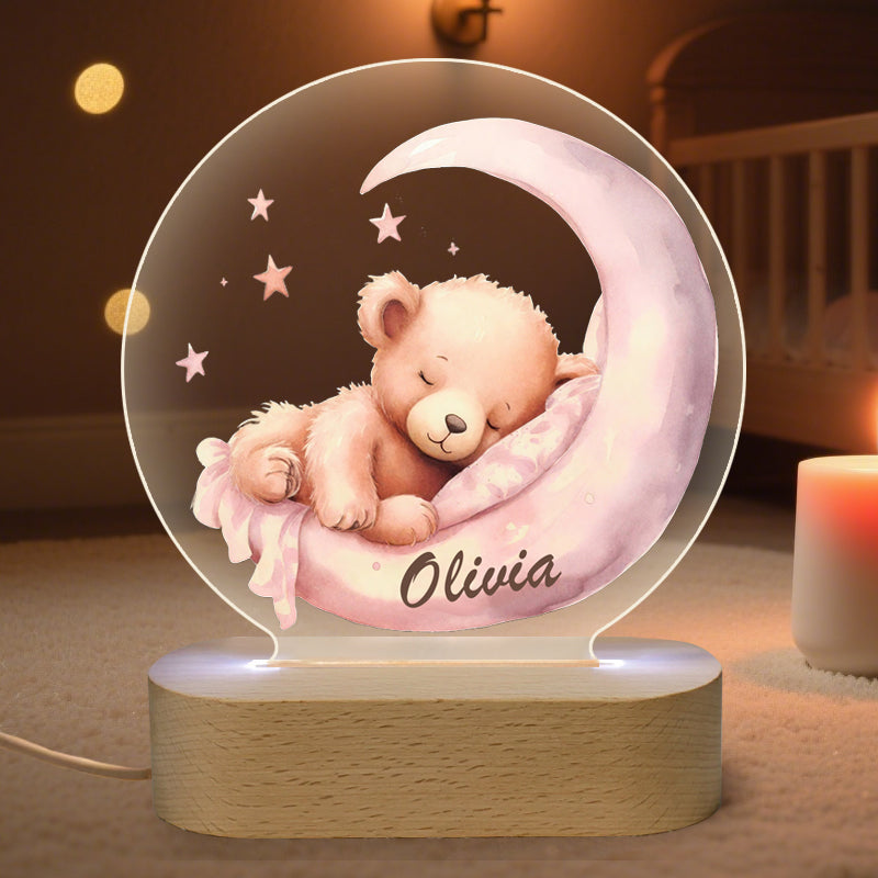 Personalized Baby Night Light with Moon & Animal – Custom Name Keepsake – Gift for Newborns, Baby Showers, or Nursery Decor