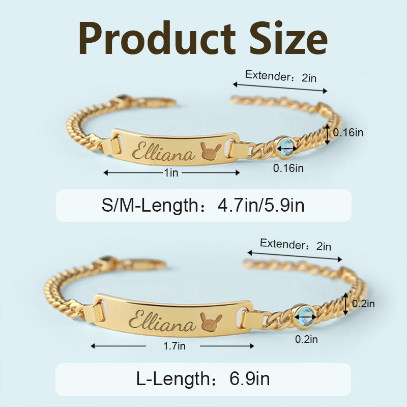 Custom Baby and Family Bracelet – Personalized Name Plate with Birthstone – Perfect Gift for Babies, Children, and Family
