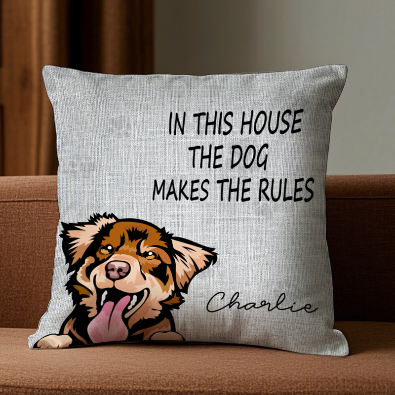 Custom We Rule The House Dog Version- Personalized Custom Pillow - Home Decor, Birthday, Funny, Housewarming Gift For Pet Lovers, Dog Lovers