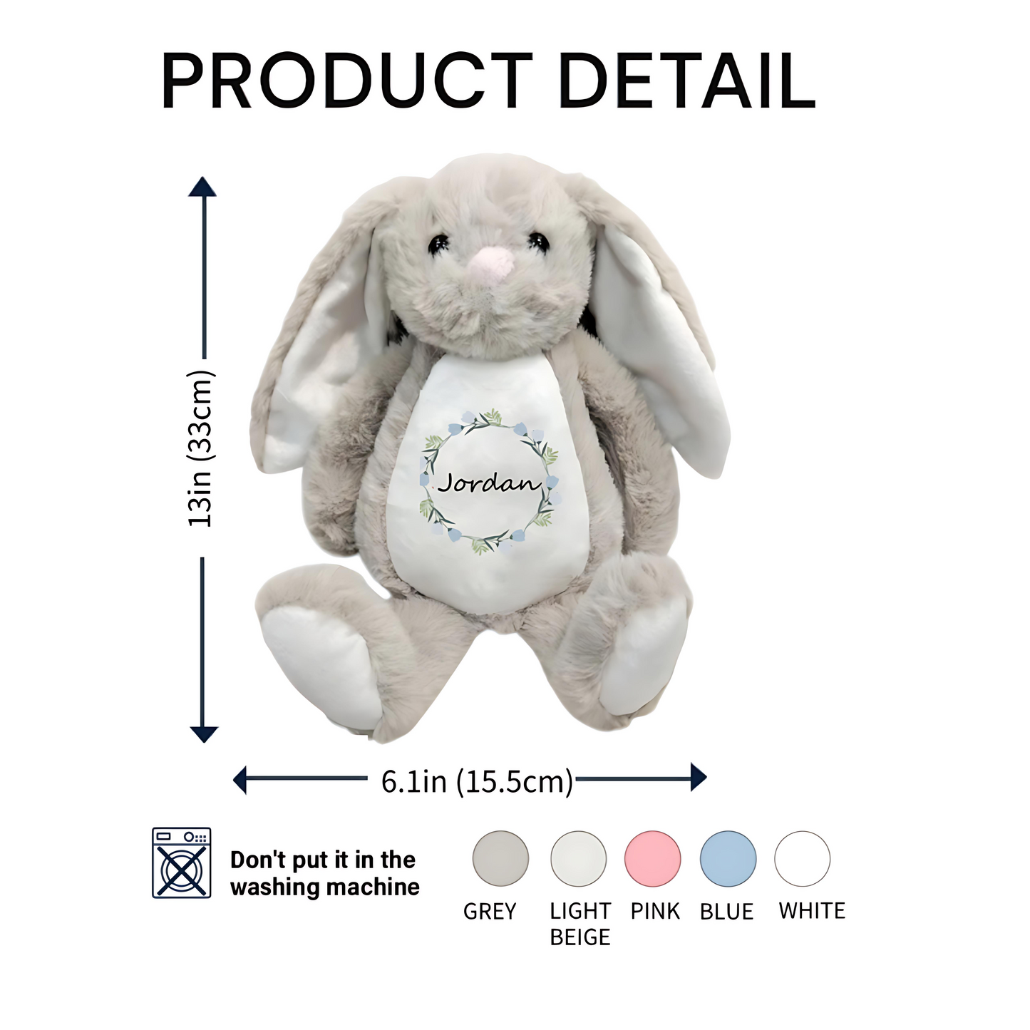 Custom Personalized Keepsake Bunny – Elegant Floral Wreath Design with Name – Perfect Gift for Birthdays, Baby Showers & Special Moments