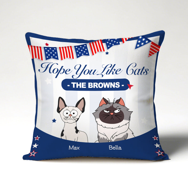 Personalized Pet Pillow with Cat or Dog Clipart and Custom Name – Decorative Throw Pillow with Subtle Flag Detail, Gift for Pet Lovers