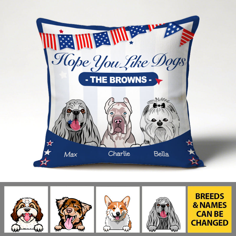Personalized Pet Pillow with Cat or Dog Clipart and Custom Name – Decorative Throw Pillow with Subtle Flag Detail, Gift for Pet Lovers
