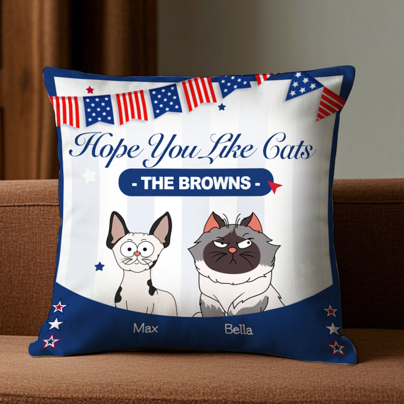 Personalized Pet Pillow with Cat or Dog Clipart and Custom Name – Decorative Throw Pillow with Subtle Flag Detail, Gift for Pet Lovers