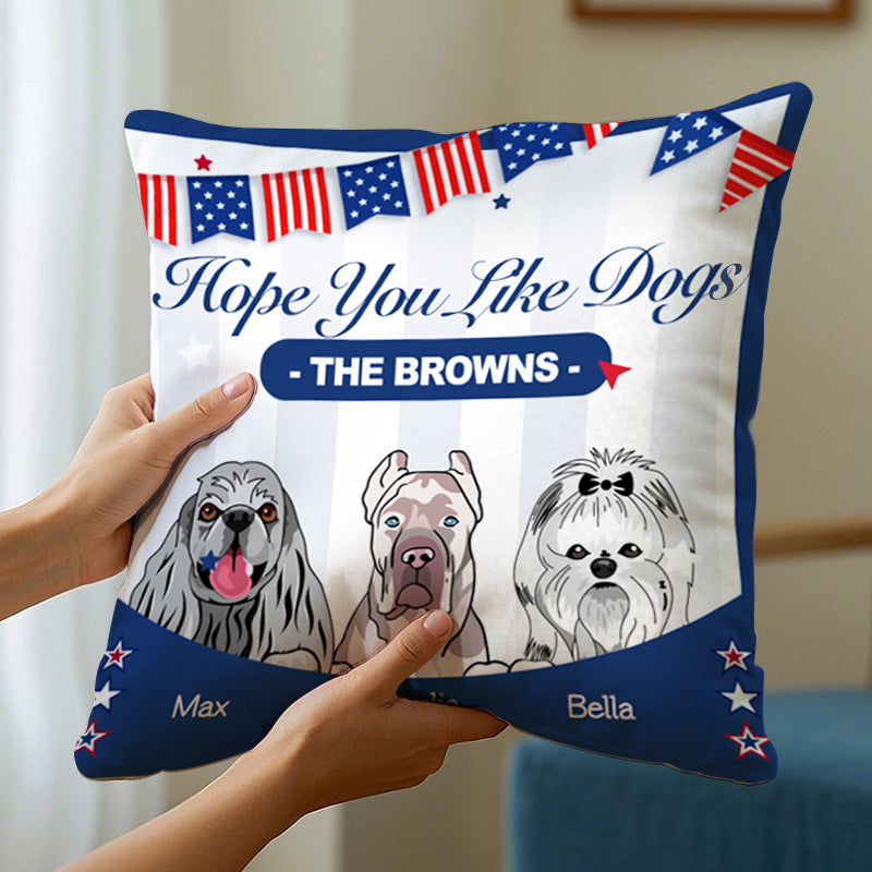 Personalized Pet Pillow with Cat or Dog Clipart and Custom Name – Decorative Throw Pillow with Subtle Flag Detail, Gift for Pet Lovers