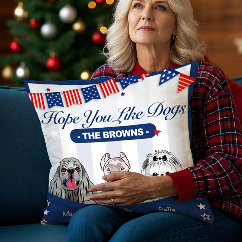 Personalized Pet Pillow with Cat or Dog Clipart and Custom Name – Decorative Throw Pillow with Subtle Flag Detail, Gift for Pet Lovers