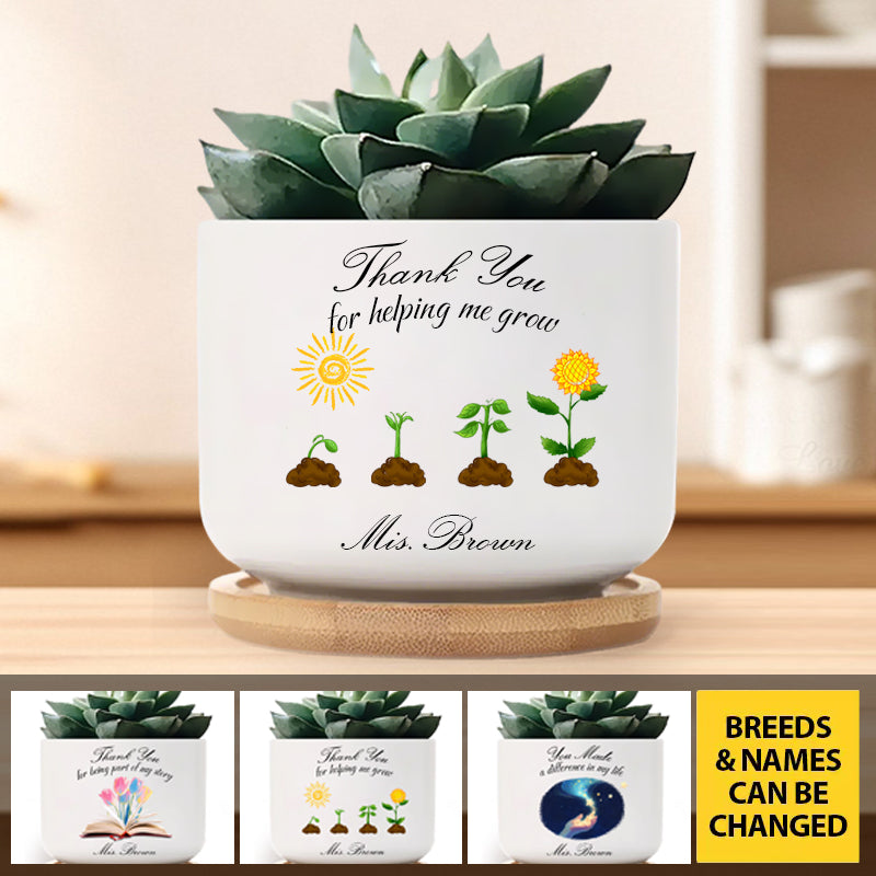 Custom A Thank You That Blossoms – Personalized Ceramic Plant Pot – Back to School, Teacher Appreciation, End of Year Gift for Teacher