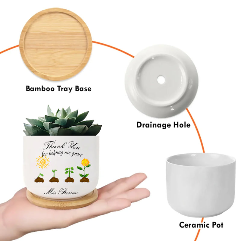 Custom A Thank You That Blossoms – Personalized Ceramic Plant Pot – Back to School, Teacher Appreciation, End of Year Gift for Teacher
