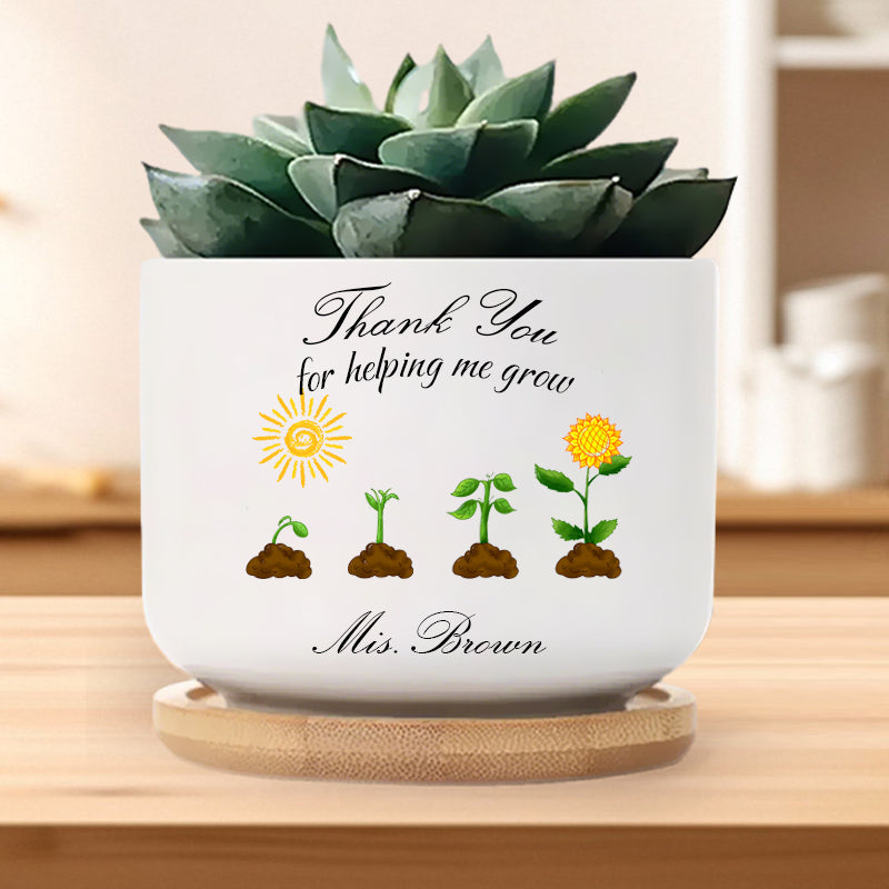 Custom A Thank You That Blossoms – Personalized Ceramic Plant Pot – Back to School, Teacher Appreciation, End of Year Gift for Teacher