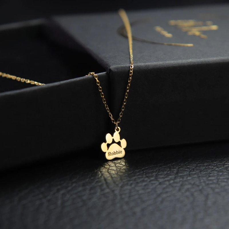 Custom Paw Charm Necklace โ Personalized Pet Name Charms โ Gift for Pet Lovers