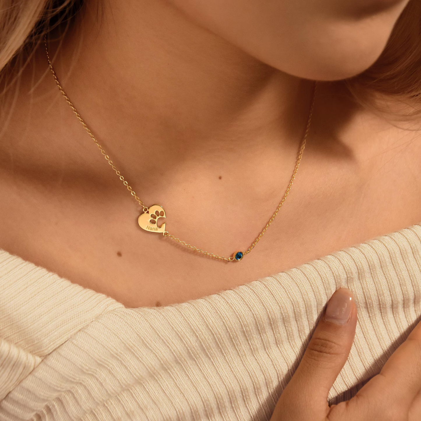 Custom Heart Paw Necklace – Personalized Pet Names & Birthstone – Ideal Gift for Pet Lovers