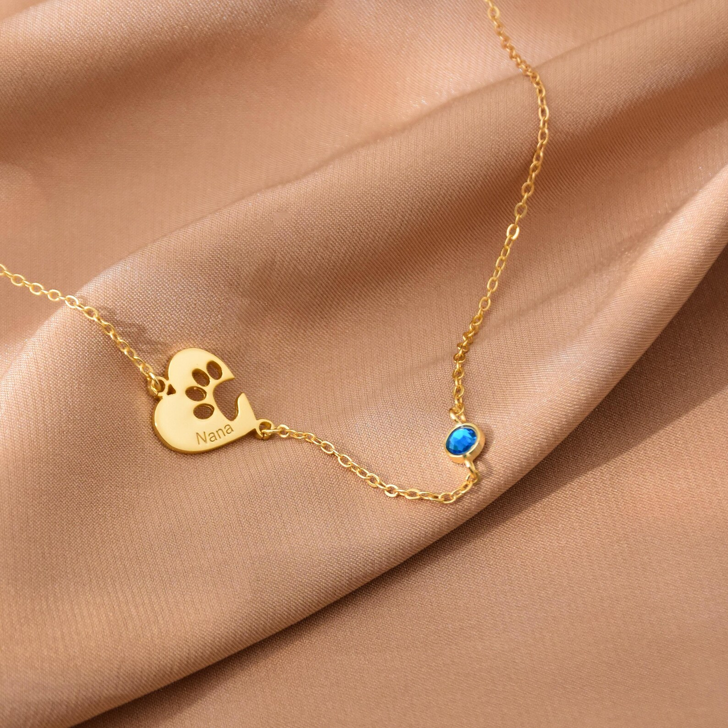 Custom Heart Paw Necklace – Personalized Pet Names & Birthstone – Ideal Gift for Pet Lovers