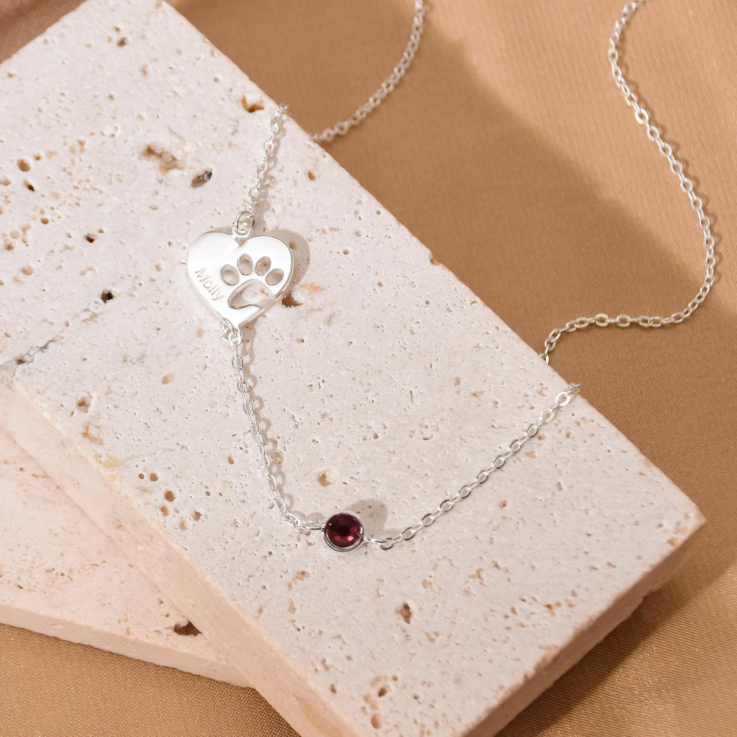 Custom Heart Paw Necklace – Personalized Pet Names & Birthstone – Ideal Gift for Pet Lovers