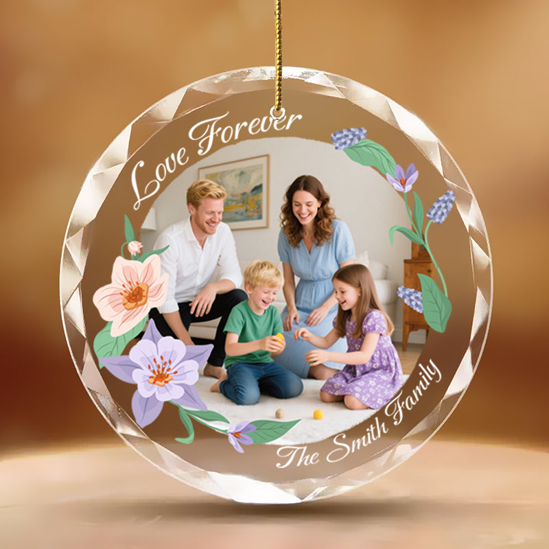 Personalized Floral Family Photo Ornament – Custom Glass Keepsake with Photo & Floral Design – Gift for Family & Holidays