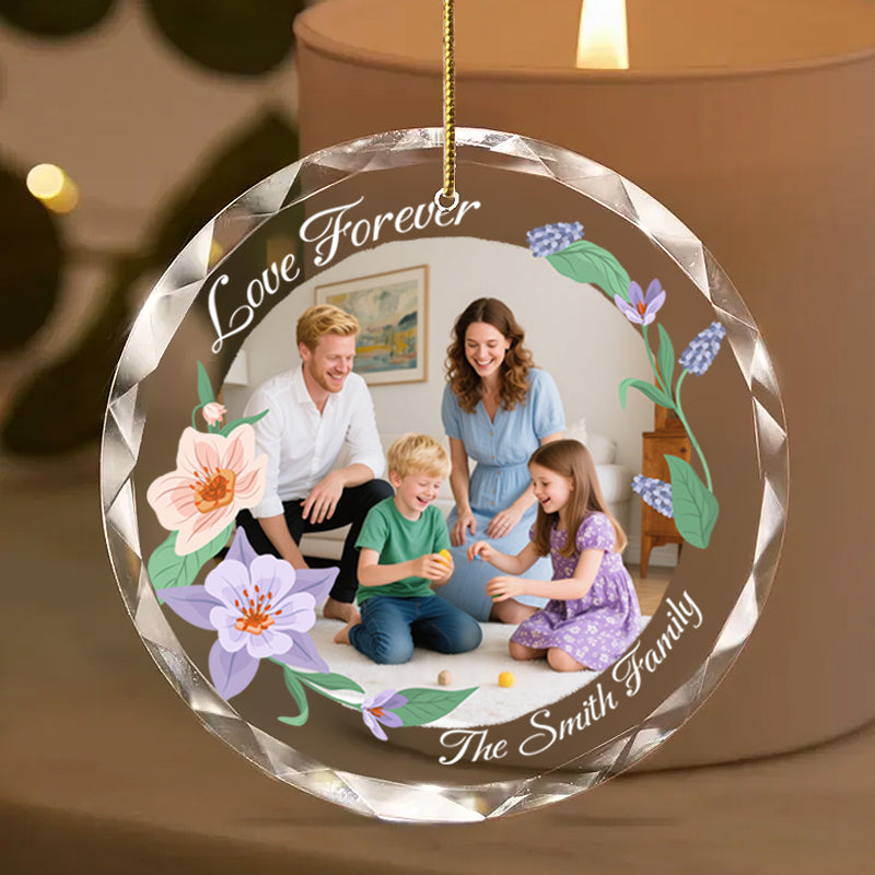 Personalized Floral Family Photo Ornament – Custom Glass Keepsake with Photo & Floral Design – Gift for Family & Holidays