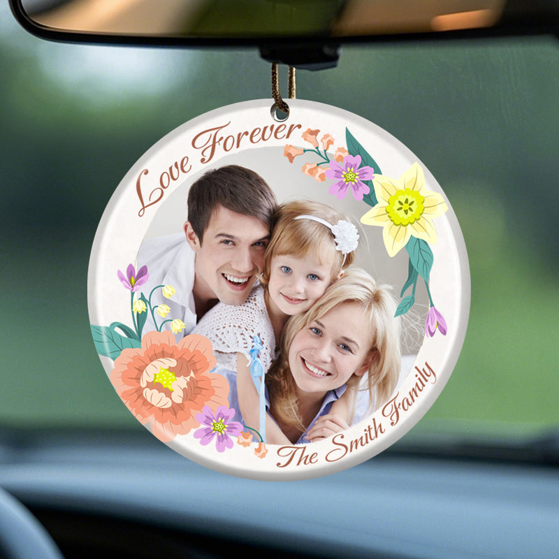Personalized Floral Family Photo Ornament – Custom Ceramic Keepsake with Photo & Floral Design – Gift for Family & Holidays