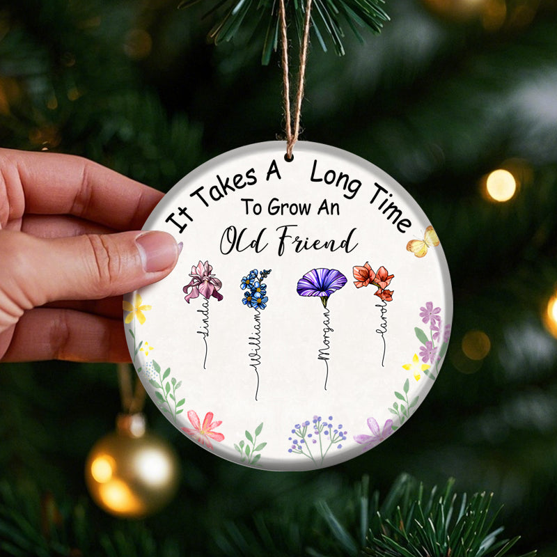Personalized Floral Friendship Ornament – Custom Ceramic Keepsake with Names & Bloom Design – Gift for Friends & Special Bonds