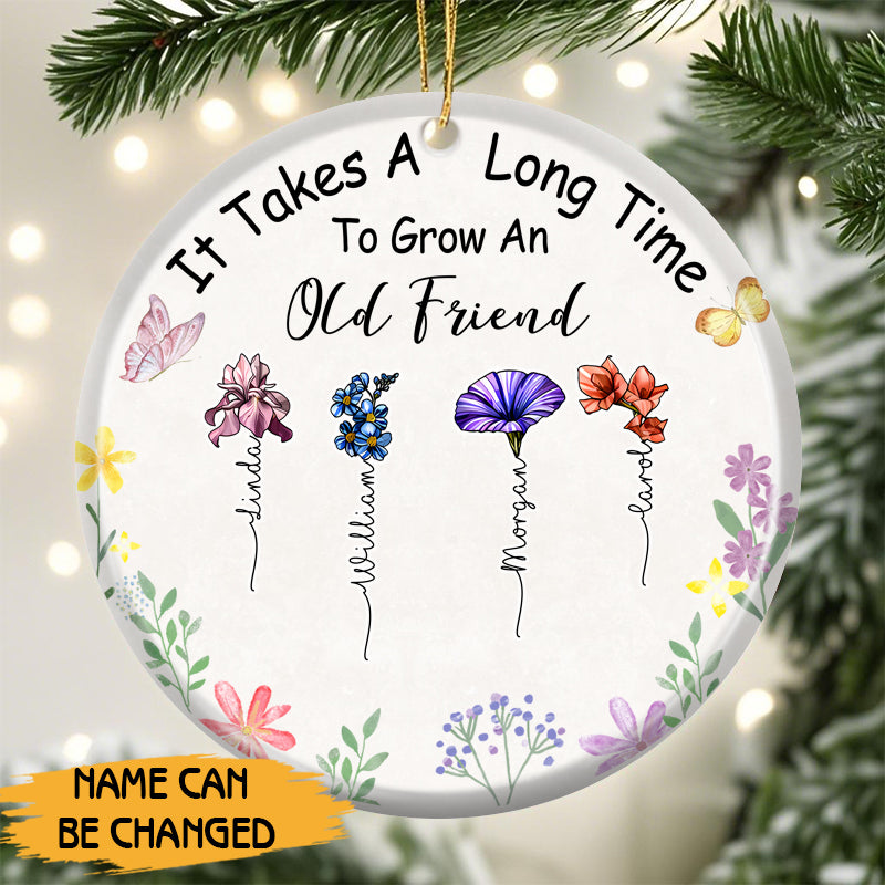Personalized Floral Friendship Ornament – Custom Ceramic Keepsake with Names & Bloom Design – Gift for Friends & Special Bonds