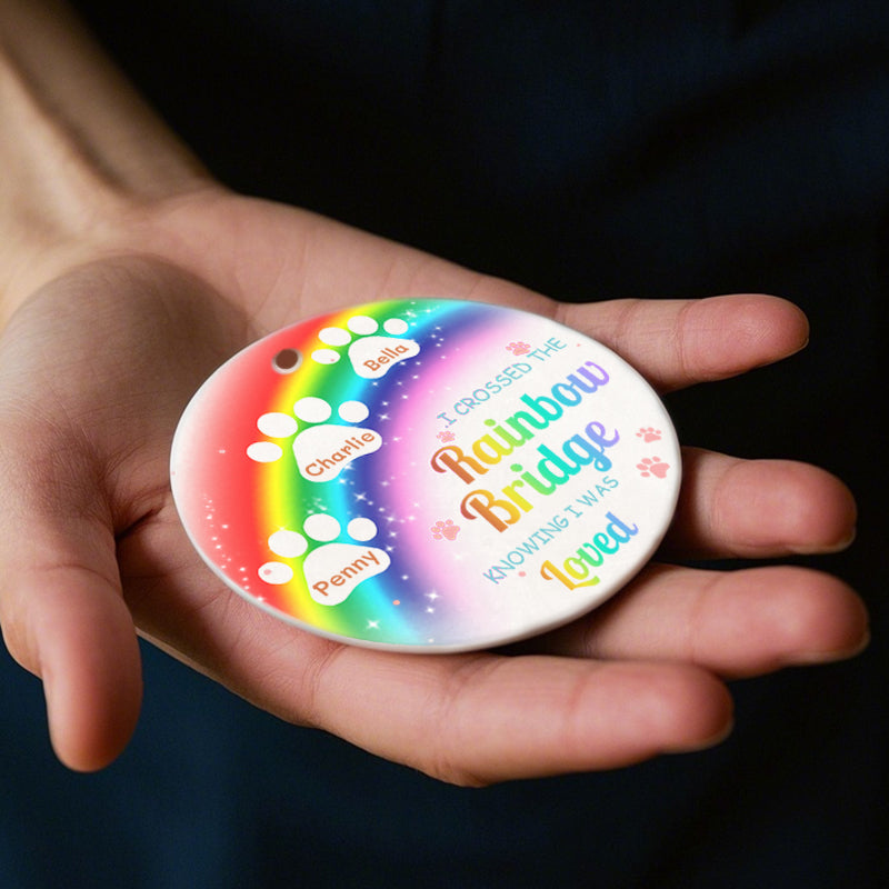 Personalized Rainbow Bridge Ceramic Ornament – Custom Paw Print Keepsake with Name & Quote – Sympathy Gift for Pet Owners, Pet Lovers