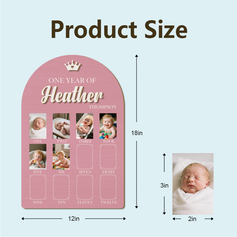 Baby First Year Photo Frame – Personalized Wooden Keepsake for 12 Monthly Photos, Perfect Gift for New Parents