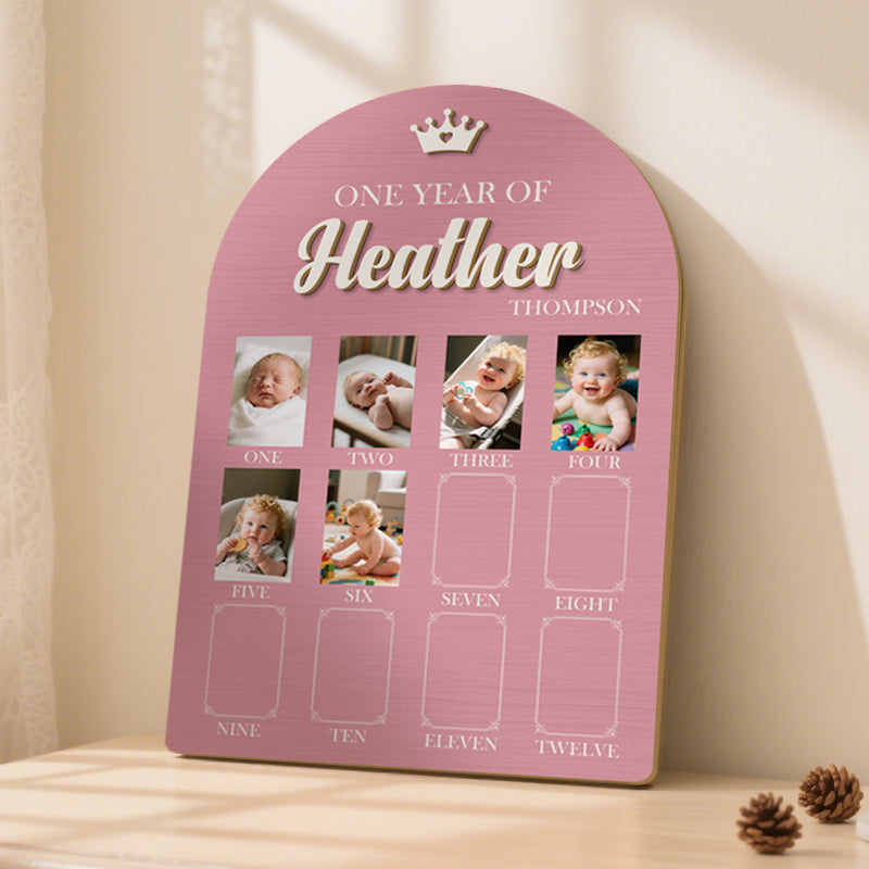 Baby First Year Photo Frame – Personalized Wooden Keepsake for 12 Monthly Photos, Perfect Gift for New Parents