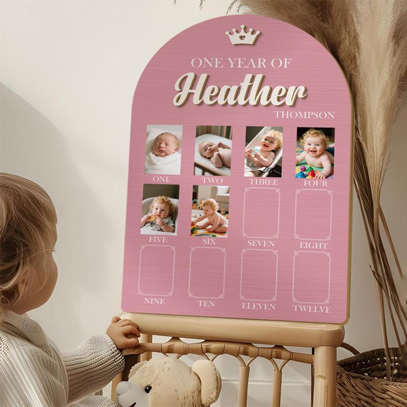 Baby First Year Photo Frame – Personalized Wooden Keepsake for 12 Monthly Photos, Perfect Gift for New Parents